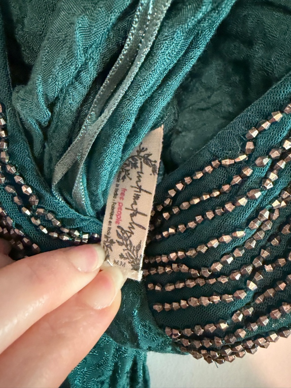 Beaded Teal Spaghetti-Strap Tank Top - Picture 3 of 3